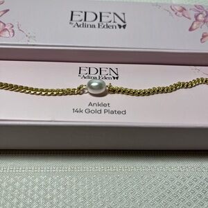 New ANKLET. Adina Eden 14k Gold Plated with Pearl. Cuban chain.